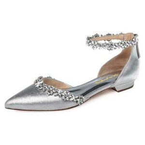 XYD Women Classic Pointed Toe D'Orsay Wedding Flat Sandals Sparkly Rhinestones